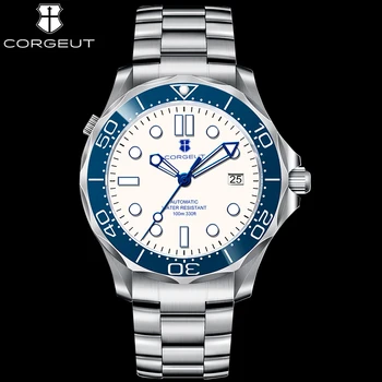 CORGEUT 40mm NH35a Луксозни Диамантени Модни Стръмни Сапфировые Огледално стъкло часовник с автоматичен механичен сияние за Гмуркане за Мъже, Водоустойчиви