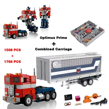 Optimus prime + Разход на Вагона Строителни Блокове Тухли Играчка Робот на Камион-Трансформатор Коледен подарък За Рожден Ден Съвместимост 10302