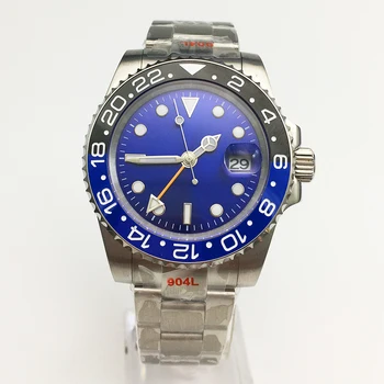 Бизнес мъжки механични часовници 40 мм GMT, мъжки автоматичен часовник, твърд корпус от неръждаема стомана, Oyster каишка, синьо лице