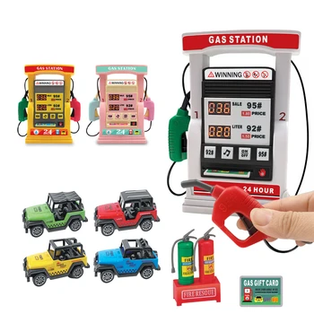 Комплект играчки за детска електрическа бензиностанция от сплав, модел на колата с откидывающимся езда, Звук, светлина, Образованието за момчета и момичета, Коледен подарък за рожден ден