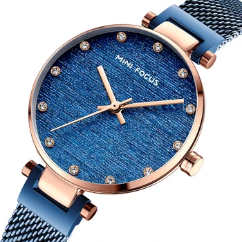 Луксозни Дамски часовник MINI FOCUS, Модерни Ежедневни дамски ръчен часовник, Водоустойчив Сини часовници е от неръждаема Стомана Reloj Mujer Montre Femme