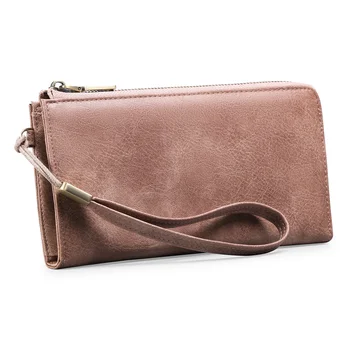 Нов дамски портфейл от естествена кожа с цип, чантата е с голям капацитет, чанта с няколко скоби