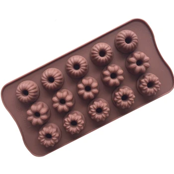 Силиконова форма за шоколад във Формата на Цвете с 15 Дупки, Тава за Кубчета лед, направи си САМ, Форма За печене на Бисквити, Желета, Пудинг, Десерт, Форми за Печене