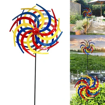 Цветни Вятърни примамки с градина кольем, метални орнаменти за вятърна мелница, Градинска скулптура вятър 360 °, Хваща за тревата в двора