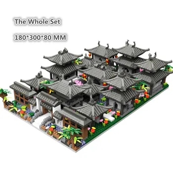 Целият модел на Китайския традиционен двор Суджоу градина, храм, езеро, дърво, архитектура, строителен блок, Diamond тухла, комплекти за вътрешния двор